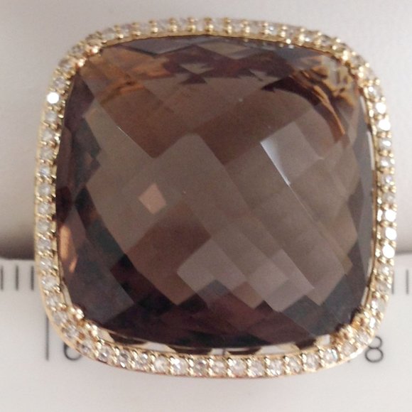 Excellent Cond Dabakarov 21 TCW Smoky Quartz Diamond Ring 14K Yellow Gold SZ 6.5 - Picture 8 of 10